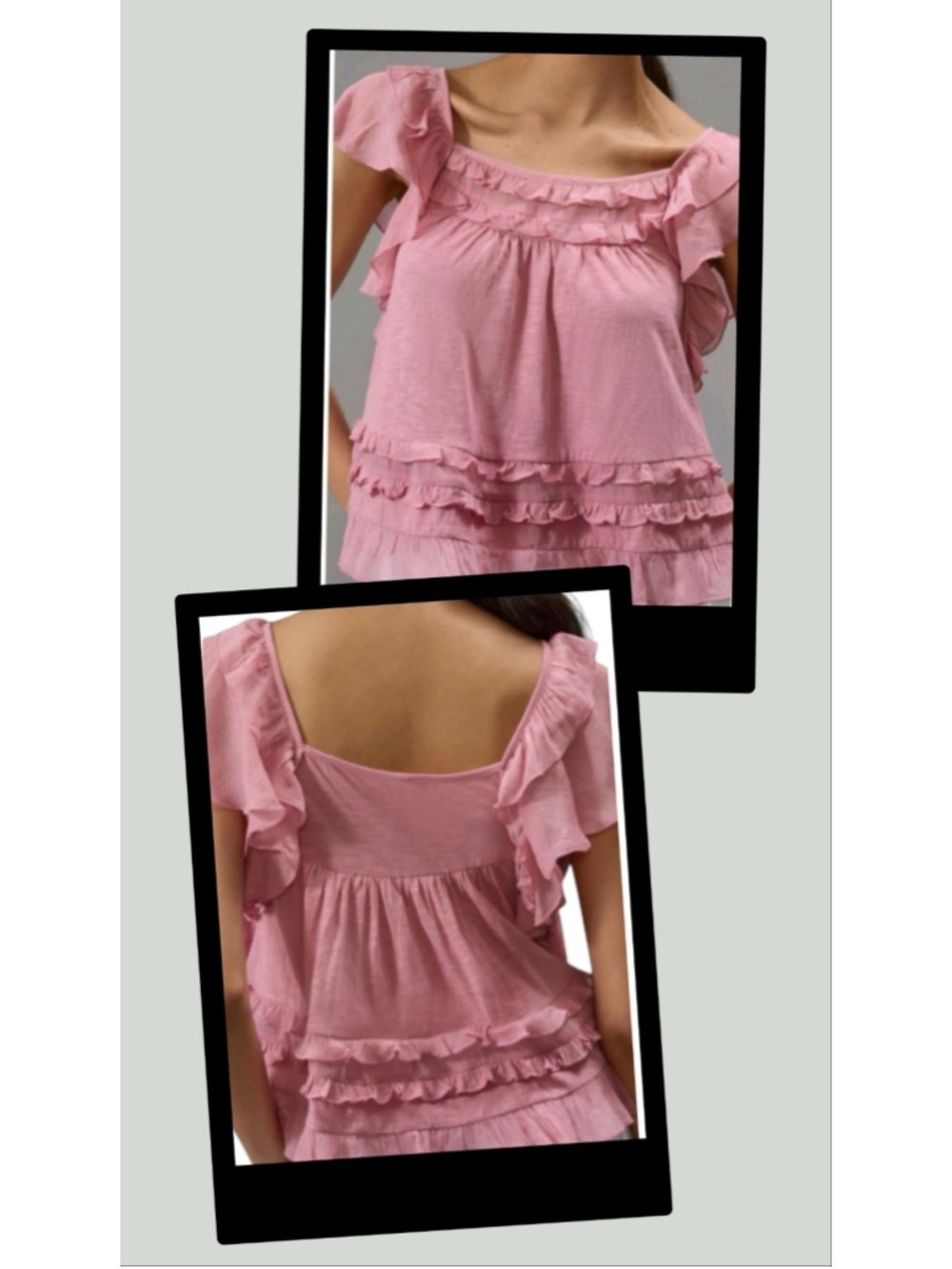 Anthropologie Women’s Pink Ruffle Cap Sleeve Top Size Small Square Neck Blouse